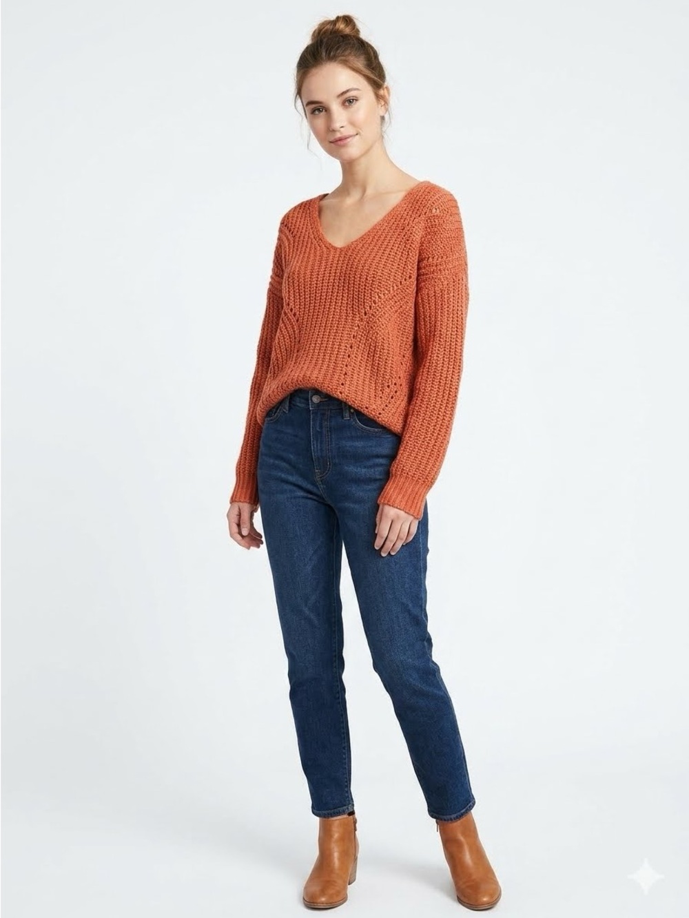 Hippie Rose Coral Blush V-Neck Chunky Knit Sweater Size L NWT